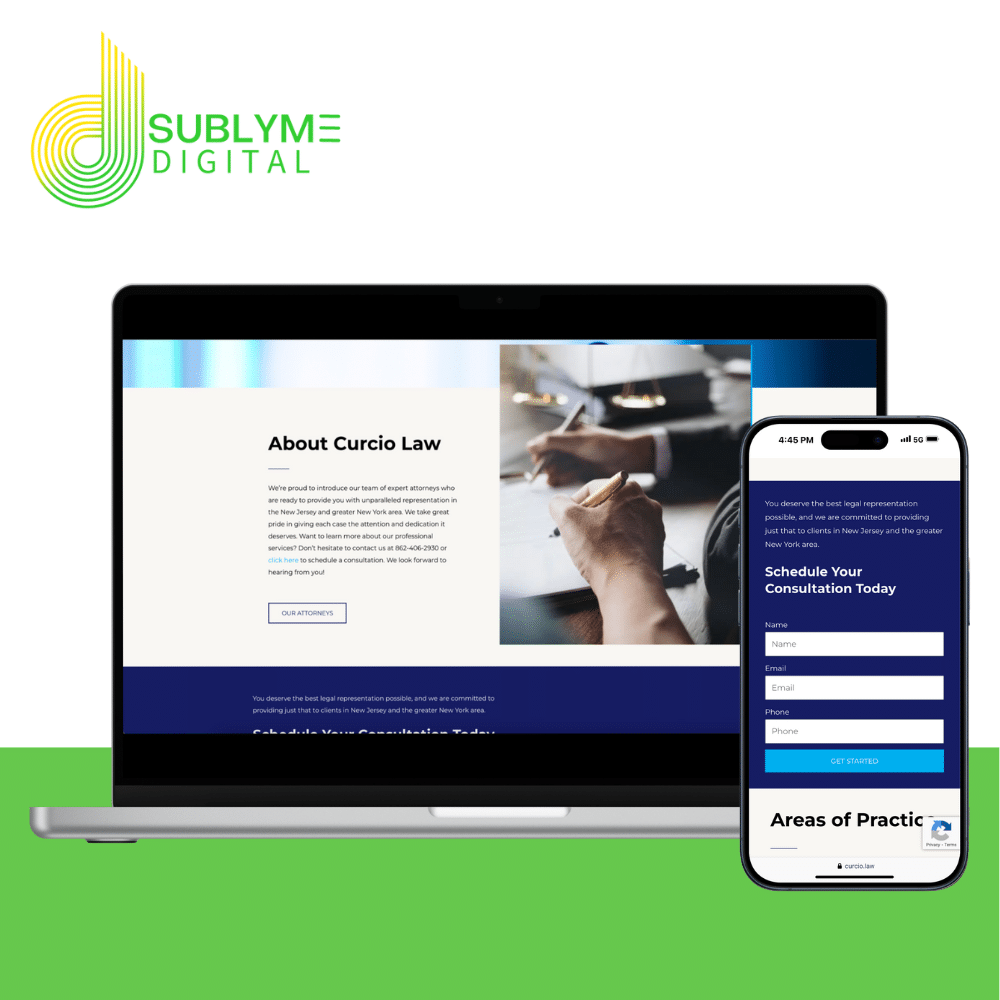 Portfolio example from Curcio Law, a client of Sublyme Digital