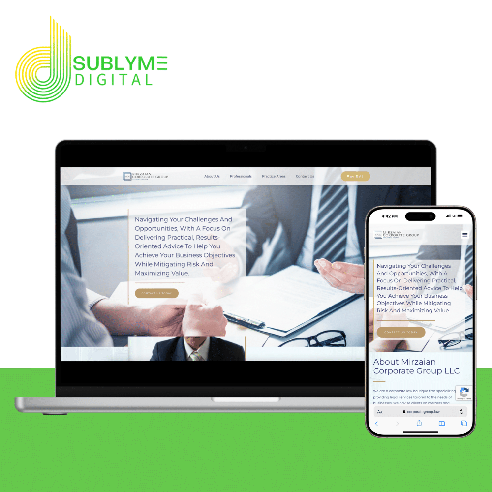 Portfolio example from Mirzaian Corporate Group LLC, a client of Sublyme Digital