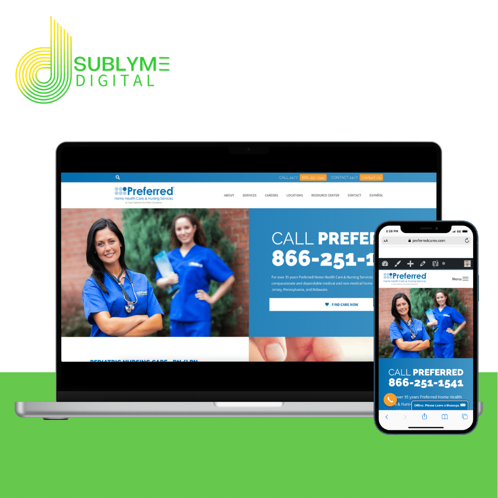 Portfolio example from Preferred Care Home Healthcare, a client of Sublyme Digital