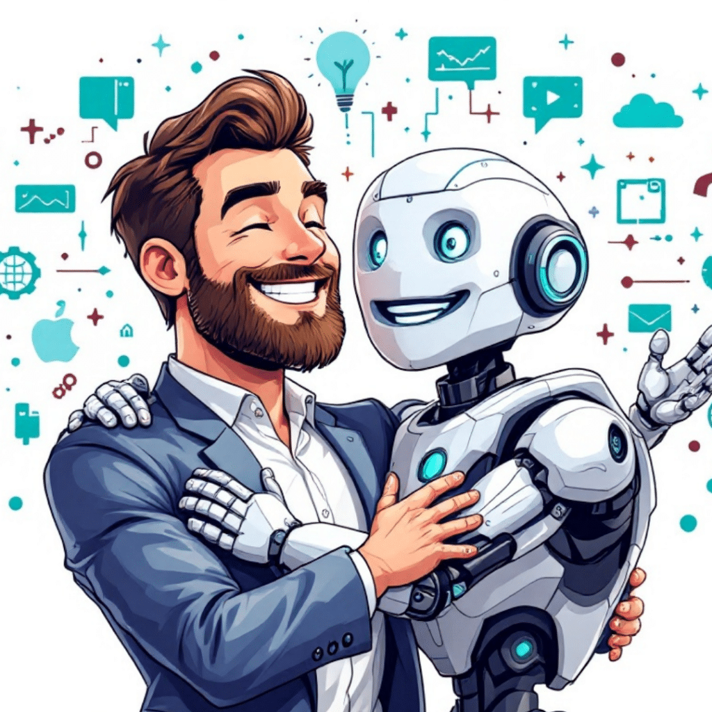 Illustration depicting how Sublyme Digital is leading the charge in business innovation by embracing AI, featuring symbols of artificial intelligence and digital transformation.