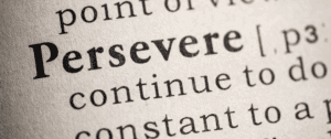 A close-up of a dictionary page showing the word “Persevere” in bold, highlighting the importance of persistence and determination in achieving digital marketing results.