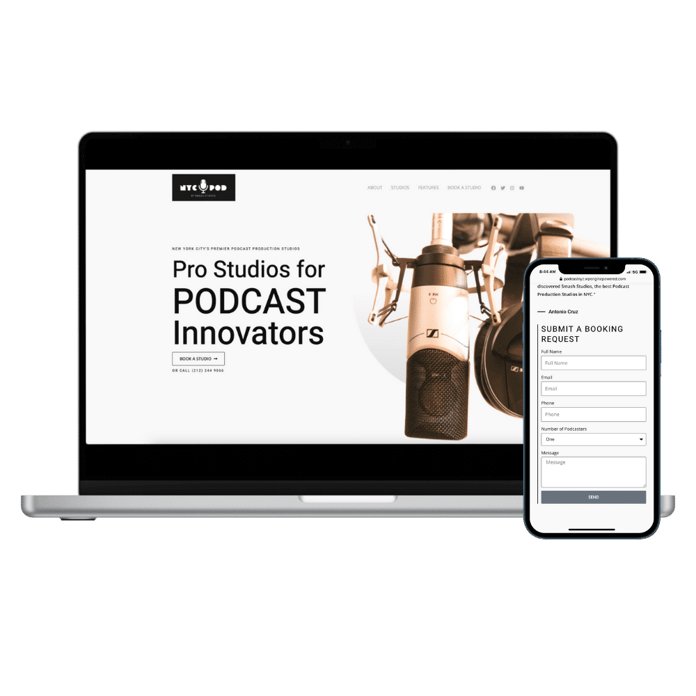 PodNYC website mockup by Sublyme Digital, displaying a modern, vibrant design with dynamic visuals and intuitive navigation for a New York City podcast or media brand.