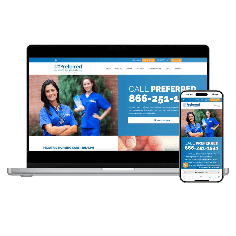 Preferred Cares website mockup by Sublyme Digital, featuring a welcoming, modern design with soft colors and user-friendly navigation for a healthcare or senior care service provider.