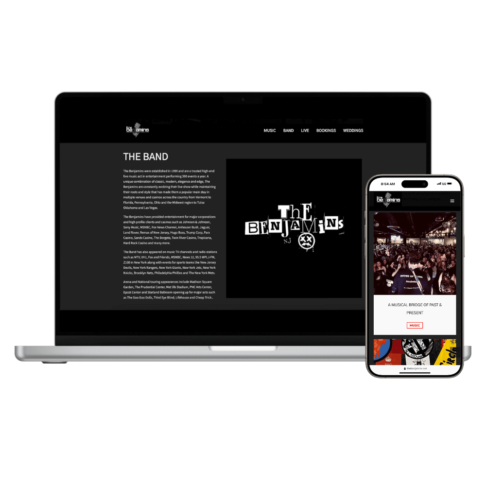 The Benjamins website mockup by Sublyme Digital, showcasing a stylish, modern design with bold visuals and easy navigation for a music or entertainment brand.