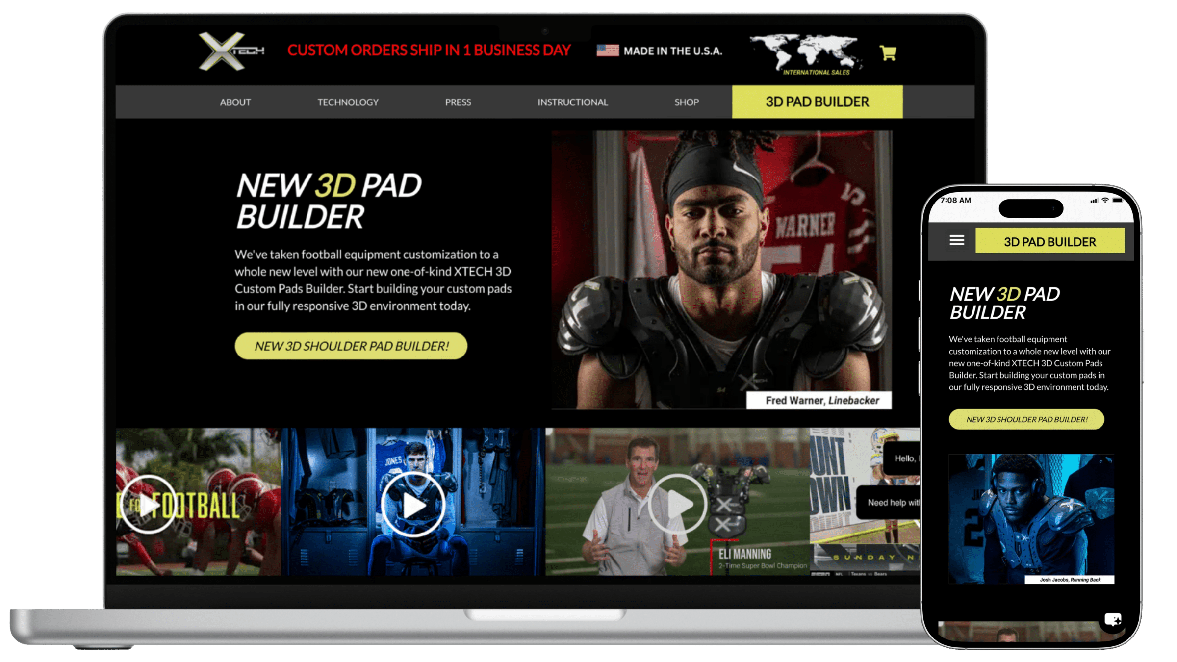 XTECH Football Pads website built by Sublyme Digital